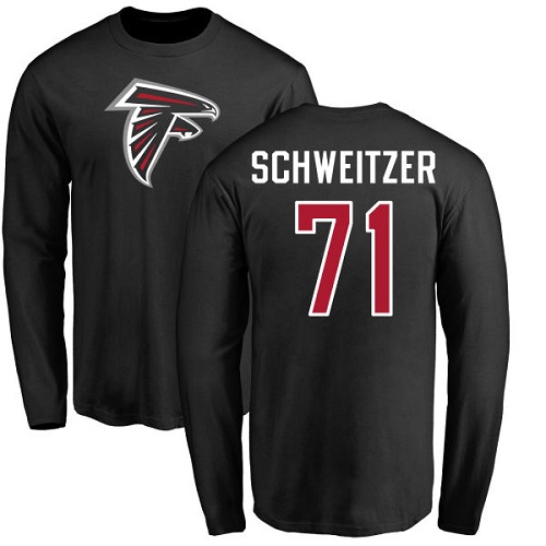Atlanta Falcons Men Black Wes Schweitzer Name And Number Logo NFL Football #71 Long Sleeve T Shirt->nfl t-shirts->Sports Accessory